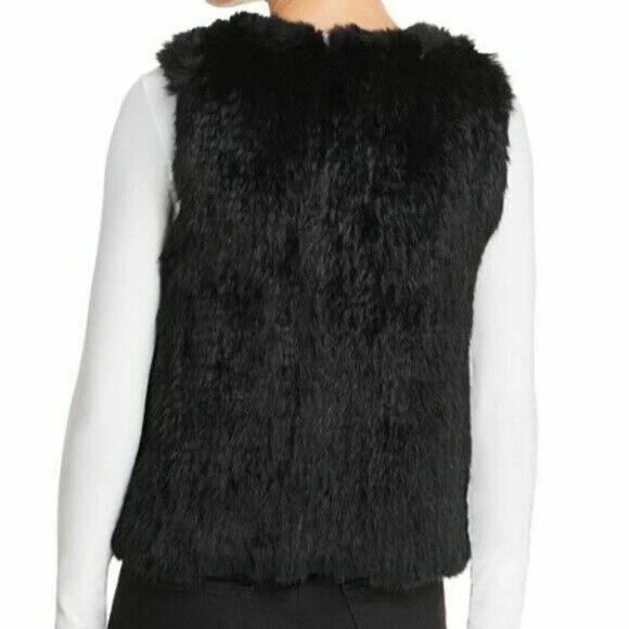 NWOT 525 America Luxe Black Rabbit Fur Vest Jacket Open Front Sleeveless S - Picture 7 of 8